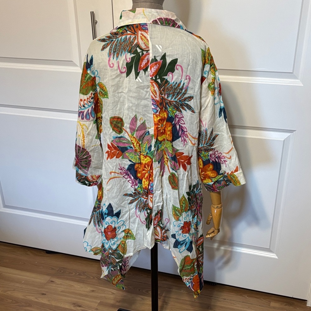 Orange Fashion Village Floral Tunic - White with Blue Green, Orange & Pink NWT - Picture 4 of 12